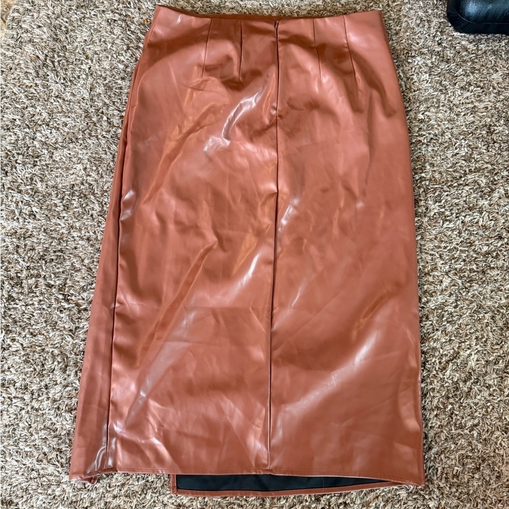 Cider Brown Faux Leather Midi Skirt - Picture 5 of 5